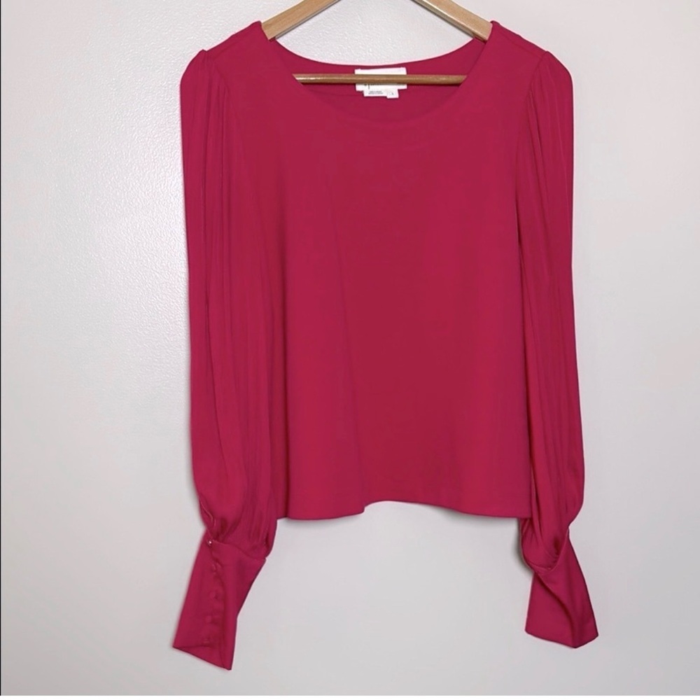 Anthropologie Knit Top Long Blouson Lightweight Sleeves Button Cuffs Pink Size L